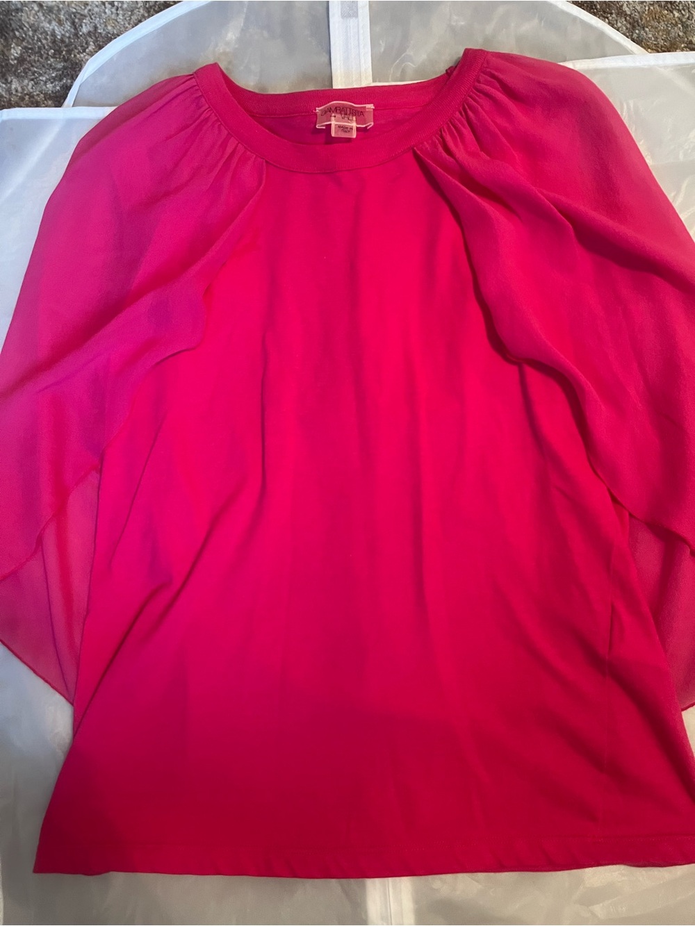 Gaabatista VALI Women's Bright Fuchsia Crewneck Blouse with Sheer Dolman Sleeves